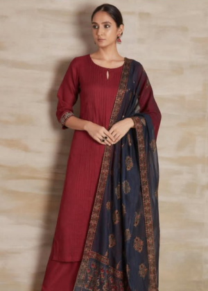 Maroon Cotton Handloom Suit Set