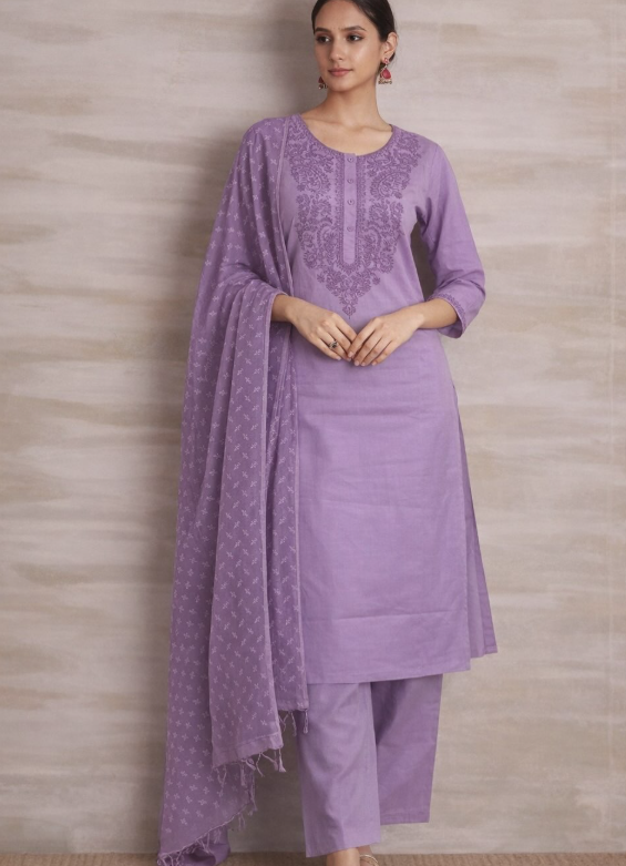 Lilac Embroidered Kurta Set
