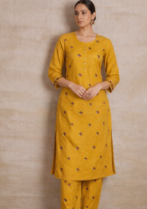 Mustard Embroidered Cotton Suit Set