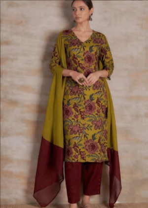 Mustard Floral Cotton Suit Set