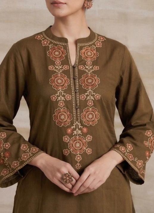 Olive Green Cotton Handloom Suit Set