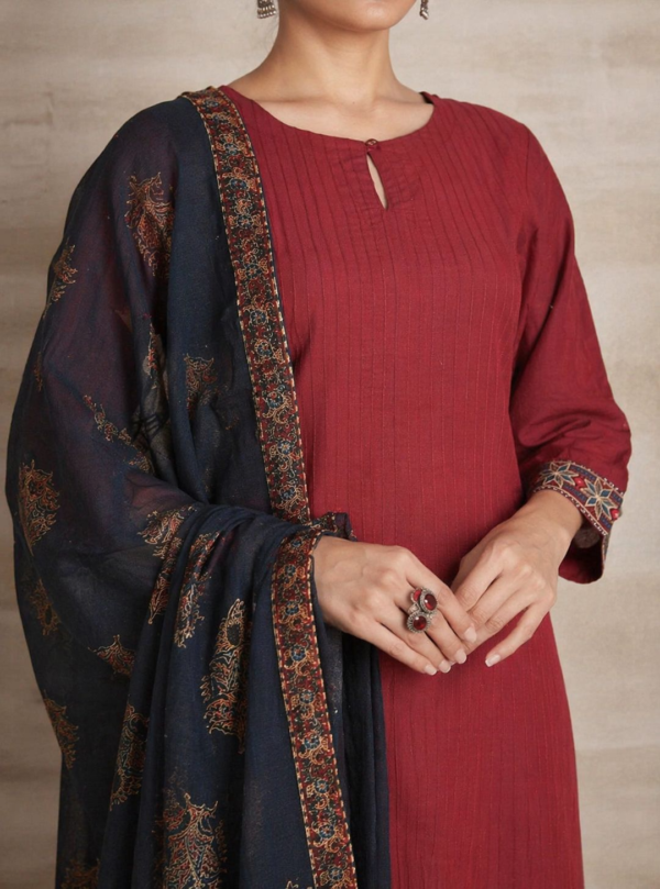 Maroon Cotton Handloom Suit Set