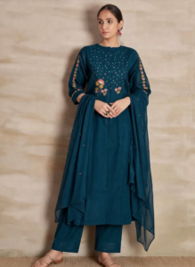 Deep Teal Floral Embroidered Set