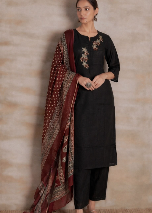 Midnight & Maroon Floral Embroidery Set