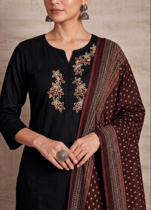 Midnight & Maroon Floral Embroidery Set