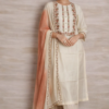 Ivory Peach Embroidered Cotton Suit Set