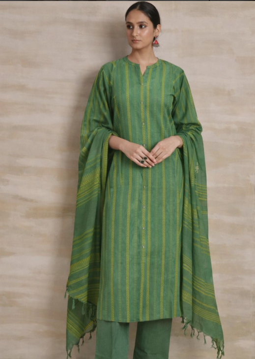 Emerald Stripe Cotton Kurta Set