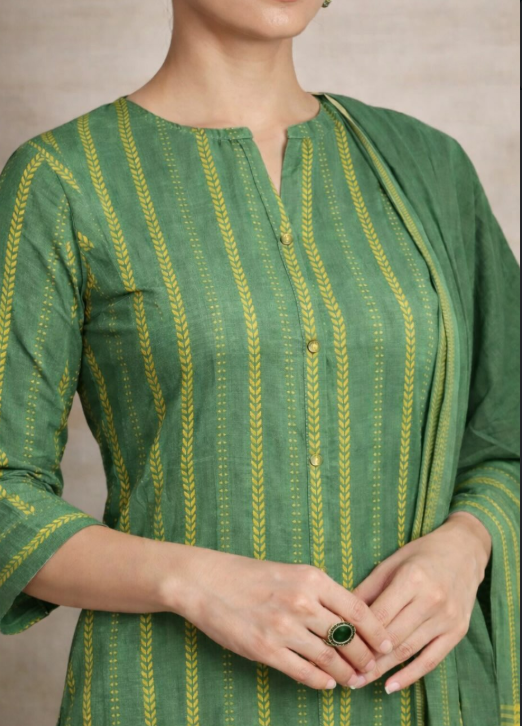 Emerald Stripe Cotton Kurta Set