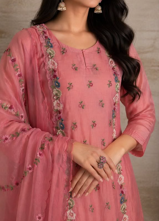 Rose Pink Cotton Handloom Suit Set